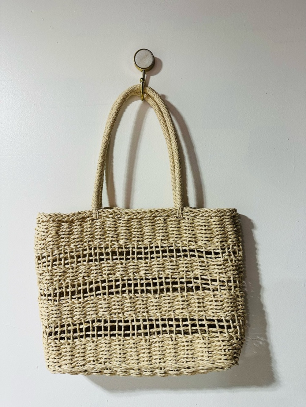 J. Crew Cream Woven Tote Bag with Textural Pattern